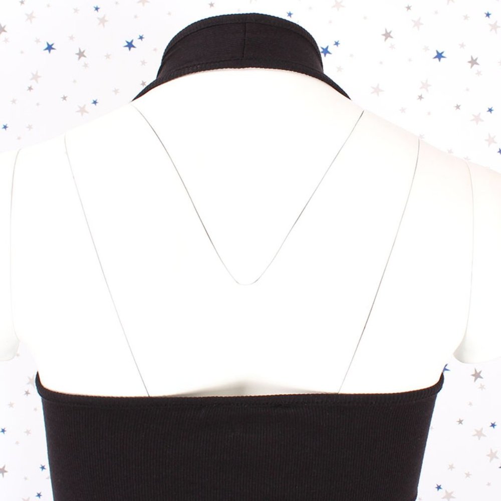 Black Ribbed Bodycon Halter Midi Dress - Picture 7 of 10